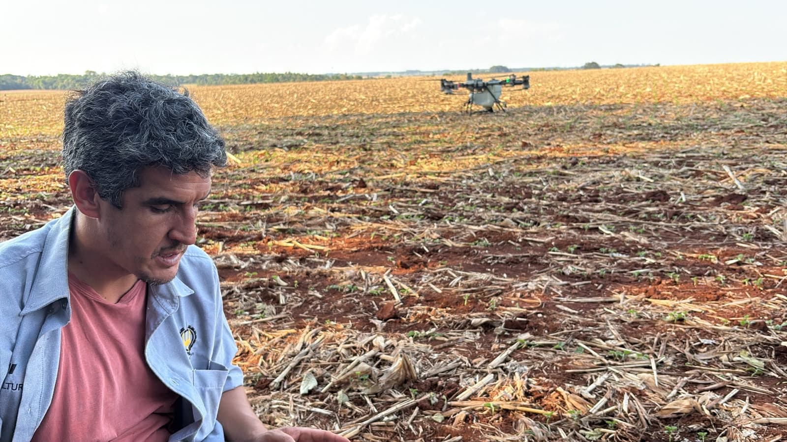 Drone over a field after harvest