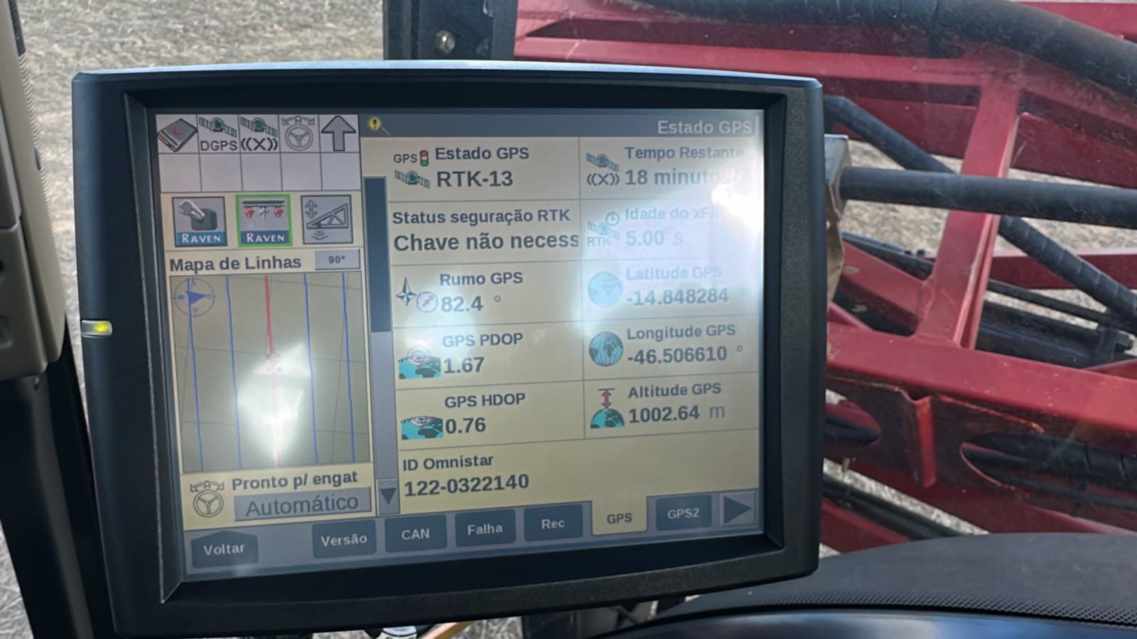 Equipment display showing RTK connected status