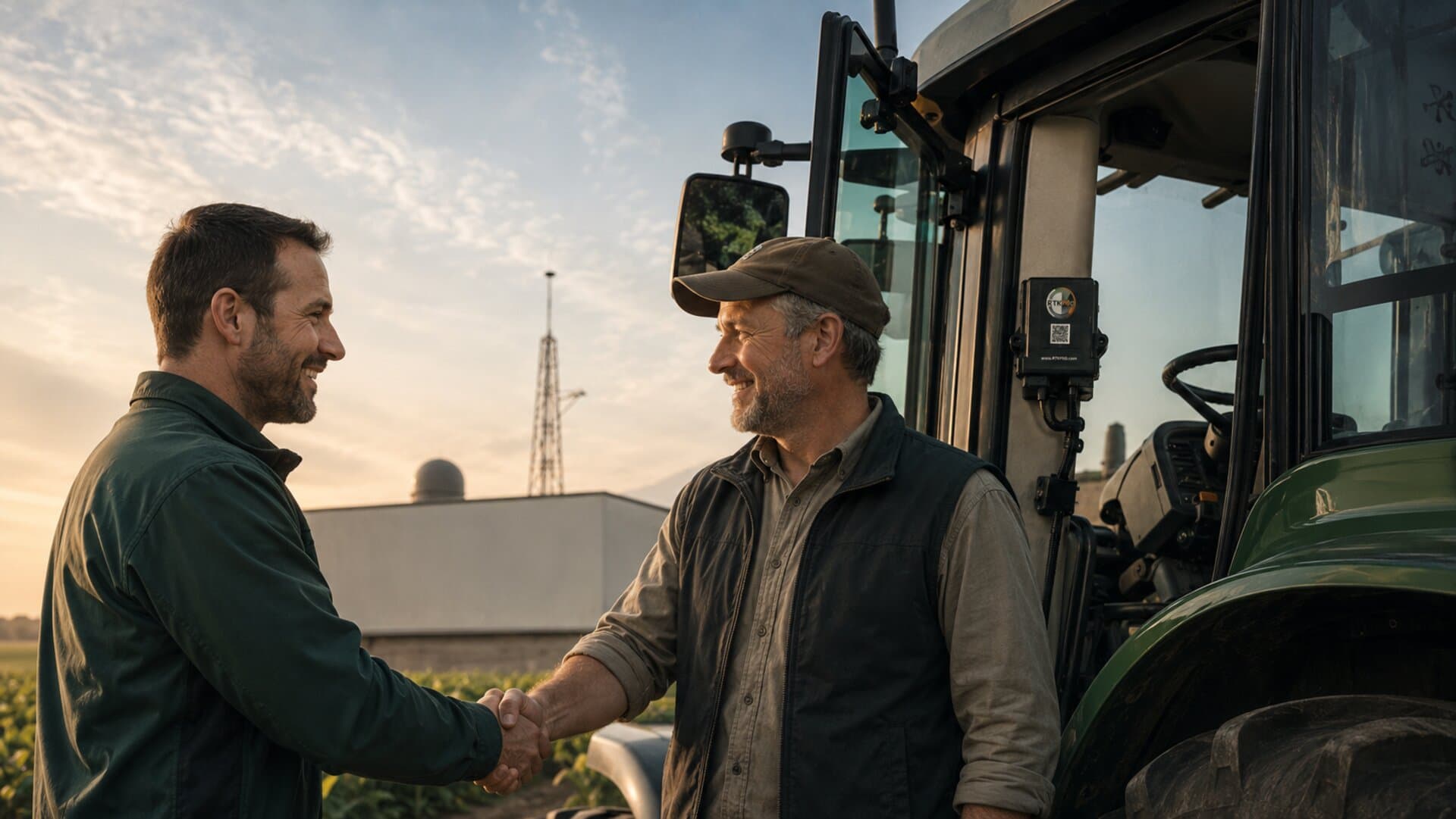 Técnico RTK PRO e produtor fechando parceria no campo